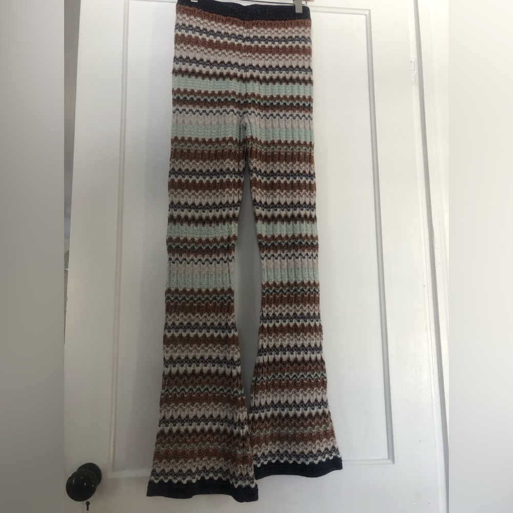 Topshop Chevron Knit Flare Pants in Brown, Cream, Mint